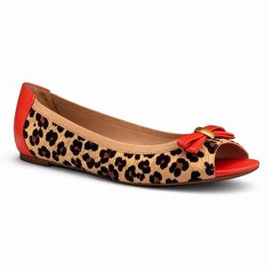 NWOT Arturo Chiang Women’s Open Toe Animal Print/Coral Ballet Flats Sz 8.5​​​​​